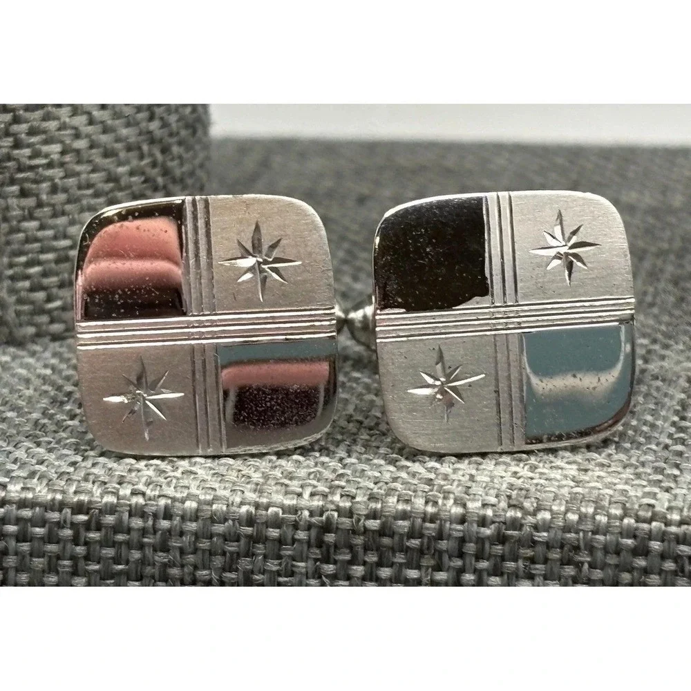 Hickok Sterling Silver Modernist Atomic Stars Square Cufflinks Star Mod MCM
